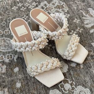 Dolce Vita Pearl-Embellished Cream Heels